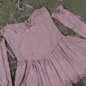 DOLLSKILL WIDOW XXL PURPLE MESH LACE HALTER MINI DRESS/ ARM COVERS